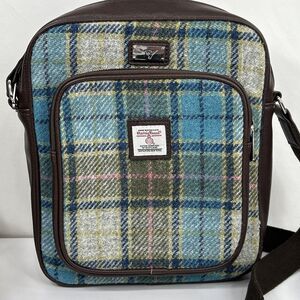 Harris Tweed Crossbody Messenger Travel Shoulder Bag Wool Turquoise Tartan Plaid